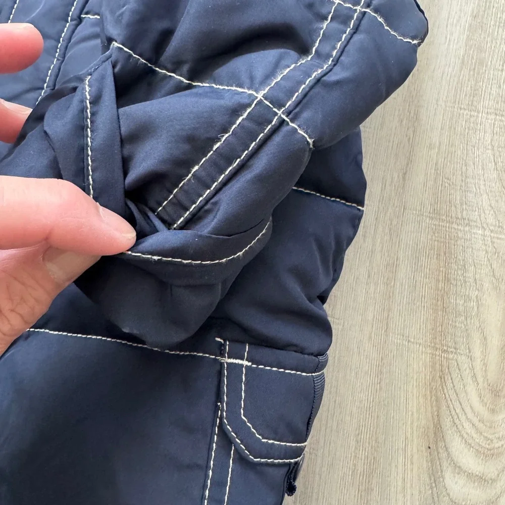 BabyGap Puffer Snowsuit Baby 6-12 Months Navy Blue Faux Fur Hood Down Fill